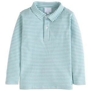 Little English Green and White Striped Long Sleeve Polo Shirt - Size 12 Months